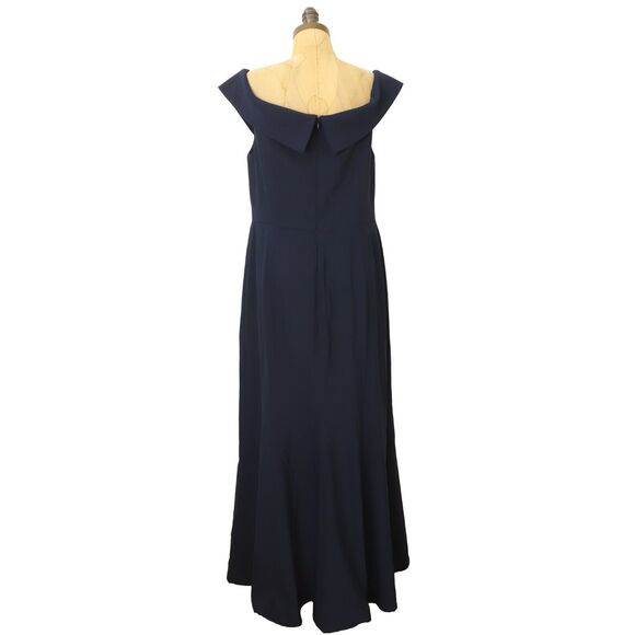 Dessy Collection Off Shoulder Notched Trumpet Gown 16R Slit Midnight Navy B5 - Picture 4 of 6